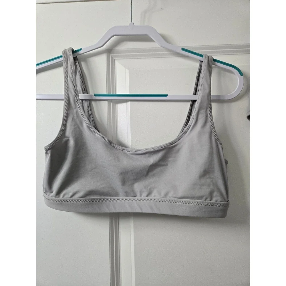 SKIMS Swim Grey Scoop Neck Bikini Top and High Waisted Bottoms Set Medium